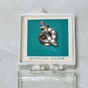 Sterling Silver Vintage Rhinestone Saber & Crescent Moon Design Small Pin‎ Mason